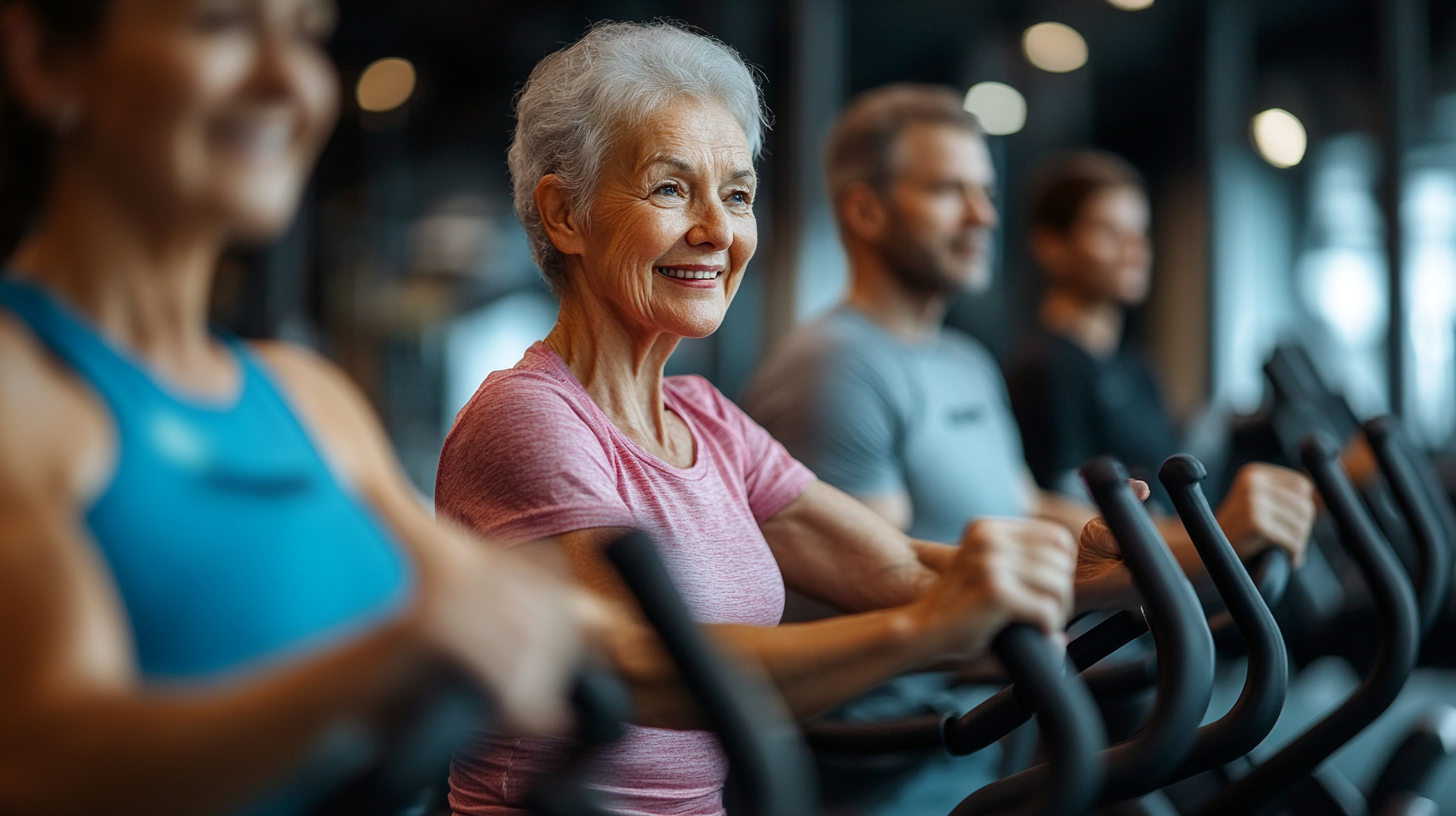 Активні люди старшого віку займаються фітнесом